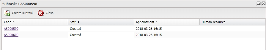 Child task window of a parent task